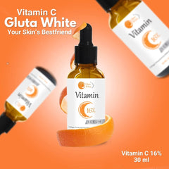 Gluta White Vitamin C Serum 16% – Brightening & Anti-Aging Face Serum for Dark Spots, Wrinkles & Glowing Skin (30ml)
