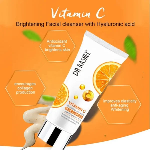 Dr Rashel Vitamin C Facial Cleanser – Brightening, Anti-Aging & Deep Cleansing Face Wash with Hyaluronic Acid (80ml)