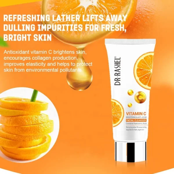 Dr Rashel Vitamin C Facial Cleanser – Brightening, Anti-Aging & Deep Cleansing Face Wash with Hyaluronic Acid (80ml)