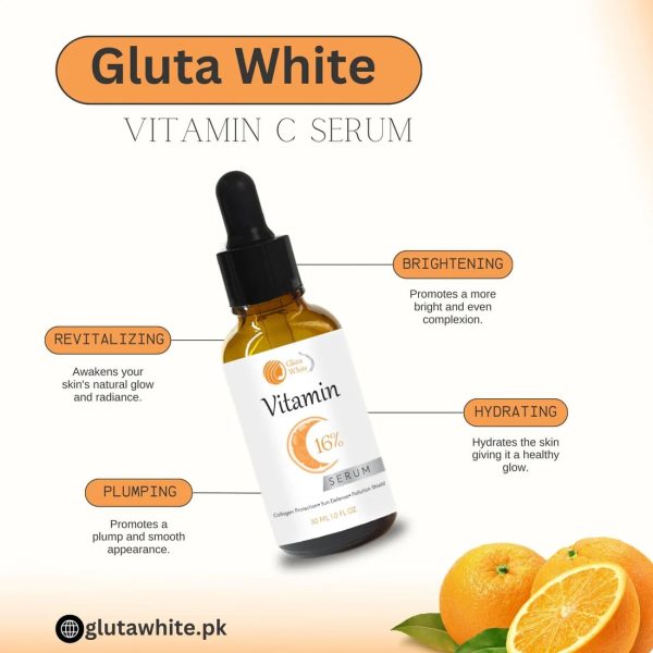 Gluta White Vitamin C Serum 16% – Brightening & Anti-Aging Face Serum for Dark Spots, Wrinkles & Glowing Skin (30ml)
